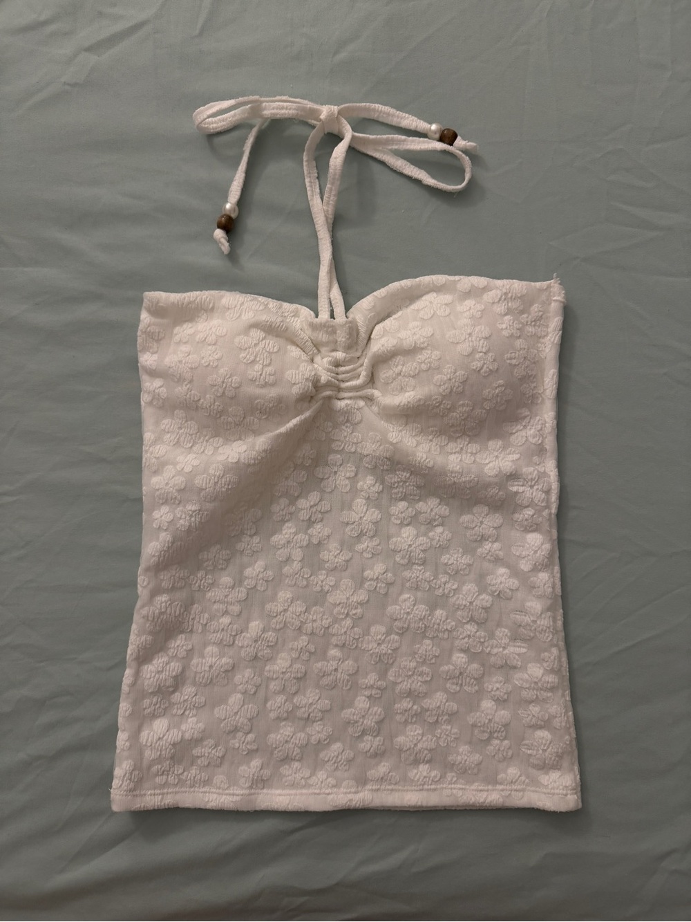 White Floral Texture Halter Tube Top